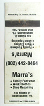 Marra&#39;s - Bennington, Vermont Clothing, Shoe Store 20 Strike Matchbook C... - $1.50