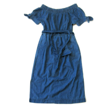 NWT J.Crew Tie Waist in Biscayne Wash Chambray Off the Shoulder Dress 4 - £40.38 GBP
