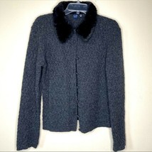 Gap Wool Blend Cardigan Faux Fur Collar Sz Large - $18.69