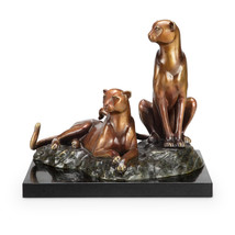 Alert Hand Painted Brass Cheetah Couple Statue on Marble Base - £859.81 GBP