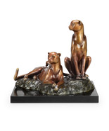 Alert Hand Painted Brass Cheetah Couple Statue on Marble Base - £847.88 GBP