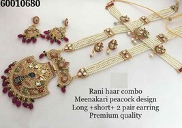 Long Short 2 Pair Earrings Necklace Choker Long Rani Haar Jewelry Set Pe... - $25.47