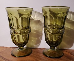 Vintage Fostoria Argus Iced Tea Glass Goblet in Avocado Olive Green set ... - $30.68
