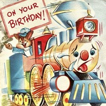 Vintage Steam Train Kids Birthday Card Mid Century Sapphire American Gre... - £15.69 GBP