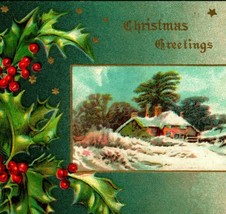 Winsch Back Embossed Christmas Greetings Cabin Scene UNP Vtg Postcard - $7.87