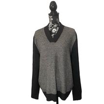 BOSS Hugo Boss Lambs Wool Jacquard Knit V-Neck Sweater Gray White - Size... - £58.18 GBP
