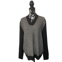 BOSS Hugo Boss Lambs Wool Jacquard Knit V-Neck Sweater Gray White - Size... - £59.47 GBP