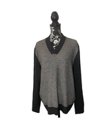 BOSS Hugo Boss Lambs Wool Jacquard Knit V-Neck Sweater Gray White - Size... - £59.47 GBP
