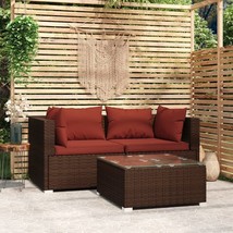 Patio Furniture Set 3 Piece with Cushions Brown Poly Rattan - $6,481.19 MXN