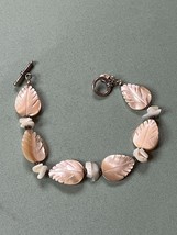 925 Marked Alternating Carved Mother of Pearl Leaf &amp; Nuggets w Spacer Beads - £18.91 GBP