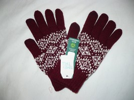 Time And Tru Women&#39;s Snowflake Fair Isle Touch Gloves Thick &amp; Warm Bordeaux NEW - £7.44 GBP