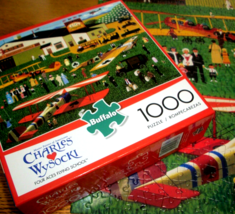 Jigsaw Puzzle 1000 Pcs Wysocki Folk Art Bi Planes Airport Flying School Complete - £10.89 GBP