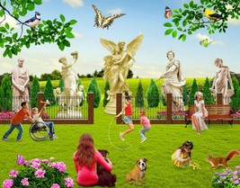 &quot;NEW&quot; Statues in park beautiful landscape playing children Jigsaw Puzzle... - £31.82 GBP