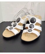 Sbicca White Silver Medallion Geri Strappy Stacked Heel Sandals Womens 1... - $32.74 CAD