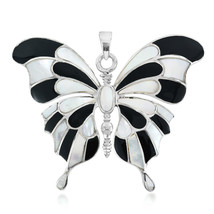 Gorgeous Big Butterfly Black and White MOP Sterling Silver Pendant - £43.00 GBP