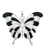 Gorgeous Big Butterfly Black and White MOP Sterling Silver Pendant - £43.01 GBP