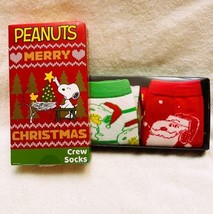 Peanuts Snoopy Merry Christmas Boxed 2 Pair Crew Socks-NEW - £9.29 GBP