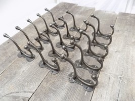 15 Iron Coat Hooks Antique Style Cast Iron 3 3/4&quot; Wall Double Restoration - £29.75 GBP