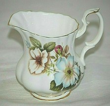 Royal Albert Bone China Mini Milk Creamer White &amp; Blue Dogwood Flowers England - £17.40 GBP