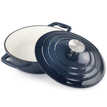 MegaChef 2 Quart Round Enameled Cast Iron Braiser Pan in Dark Blue - $93.38