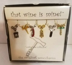 The Original That Wine is Mine Wine Glass Charms &quot;Corkscrew Collector Set of 6  - £11.44 GBP
