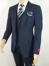 Men Suit BERLUSCONI Turkey 100% Italian Wool Super 180's 3pc Vested #Ber20 Navy image 2
