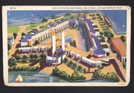 1933 Chicago World&#39;s Fair Linen Postcard &quot;Hall of States &amp; Federal Buildings&quot; - £4.03 GBP