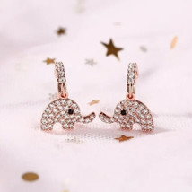 1.20Ct Round Simulated Moissanite Elephant Dangle Earrings 14K Rose Gold Plated - £39.45 GBP