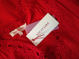NWT Solitaire Sexy Red Eyelet Knit Designer Open Shoulder Flare Sleeve Top S - £21.17 GBP