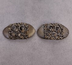 Musi Rhinestone Shoe Clips Silver Amber Oval Intricate Scrolling - £13.39 GBP