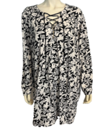 Lands&#39; End Black and White Floral Print LS V neck Bathing Suit Coverup S... - €23,74 EUR