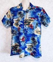 Rima Men&#39;s Hawaiian Shirt Blue Palm Trees Hibiscus Flowers Size Medium T... - $21.23