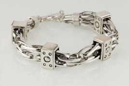 Sterling Silver Chunky Double Strand Unique Chain Bracelet w/ Toggle Cla... - £560.70 GBP
