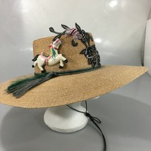 Straw Hat Womens One Size Horse Bee Flower Pins OOAK - £23.61 GBP
