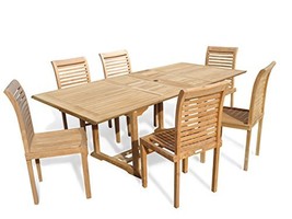 Windsor&#39;s Premium Grade A Teak  82&quot;x39 Rect Ext Table w6 Armless Stacking Chairs - £3,548.50 GBP