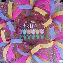 Spring Door Wreath  Hello Spring Mesh Floral Decor  Pastel Accent  24 Inch - $52.99