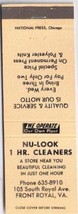 Matchbook Cover Nu Look 1 Hour Cleaners Front Royal Virginia Beige - £0.53 GBP