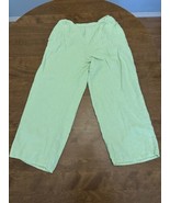 FLAX Pants Women’s P 100% Linen Pull On Light Green Wide Leg Lagenlook Boho - $25.28