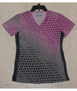 EXCELLENT WOMENS ACTIVATE by MED COUTURE GEOMETRIC PRINT SCRUBS TOP   SI... - $31.79 CAD