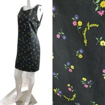 Moschino Jeans Shift Dress Floral Black Denim Mini US Sz 8 I42 Vintage 90s - £261.16 GBP