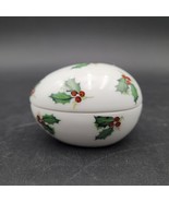 Vintage Limoges Egg Shaped Trinket Ring Box Christmas Holly and Berry Pa... - $23.76 CAD
