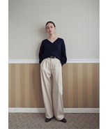Loeil Pin-tuck Wide Cotton Pants Cream Beige Size Medium  - $65.00