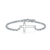 Cross Religious Wedding Classic Solid 925 Sterling Silver Adjustable Bracelet - £33.65 GBP