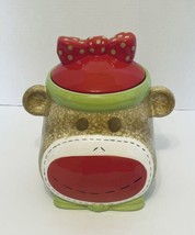 Sock Monkey Earthenware Ceramic Cookie Jar Lid with Bow Red Mouth Real Home - £17.05 GBP