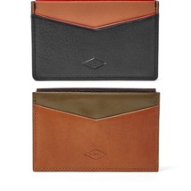 Fossil ELLIOT CARD CASE, ML3716P Leather BLACK or SADDLE - £26.37 GBP