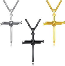 3 Pieces 3 Nail Cross Necklace Pendant Gothic Crucifix Necklace Religious Christ - $54.30