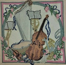 Music Needlepoint Finished Instruments Floral Violin Cello Bass Viola Mu... - £21.98 GBP