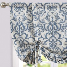 Linen Tie Up Valance For Kitchen Flax Floral Drapes Vintage Farmhouse Medallion  - £29.88 GBP