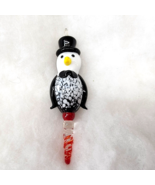 Christmas Penguin Ornament Glass w Icicle Top Hat Bow Tie Bird Hanging H... - £9.61 GBP