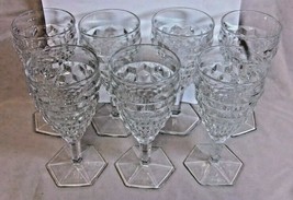 7 Fostoria American Cube Clear 6 7/8&quot; Hex Footed Stemmed Water Wine Goblets 8oz - £55.94 GBP